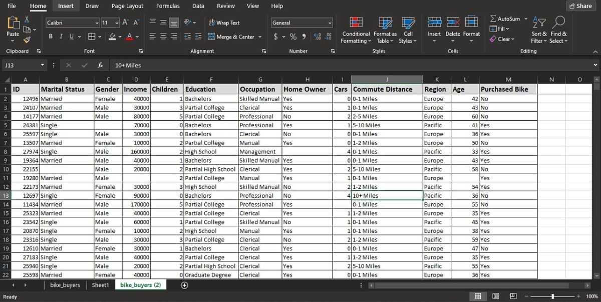 temmyofgod001's tweet photo. Day 16/90 of becoming a Data Analyst 📊

Today, I practiced Excel data cleaning and conditional aggregation on a Bike Buyers dataset using COUNTIFS, SUMIFS, AVERAGEIFS, MAXIFS, and MINIFS.

Lesson: clean data leads to reliable insight.

#90DaysOfLearning #DataAnalysis #Excel https://t.co/mhbkF0Qyyu
