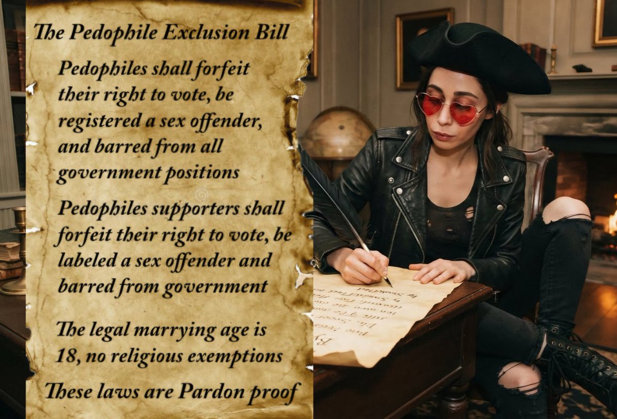 KaziNiller90504's tweet photo. Ban pedophiles from voting and holding office.
Ban pedo supporters from voting and holding office.
Make the legal marrying age 18. 
Pardon proof it.

#SmokeFleet #ANTIFA #NAFO 
#PedoLivesDontMatter https://t.co/UmtF6GDMws