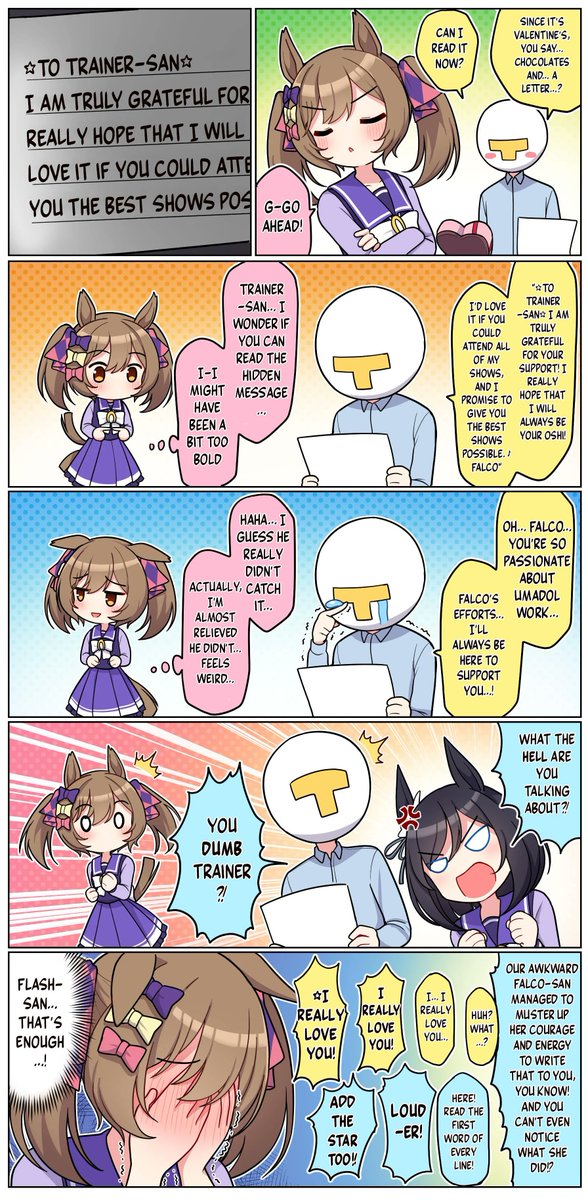 duoblues2's tweet photo. Falco's Valentine's Letter 
Artist: Takiki2828
#ウマ娘 #ウマ娘英訳 #Umamusume #UmaTranslations https://t.co/tPo8hywgCP