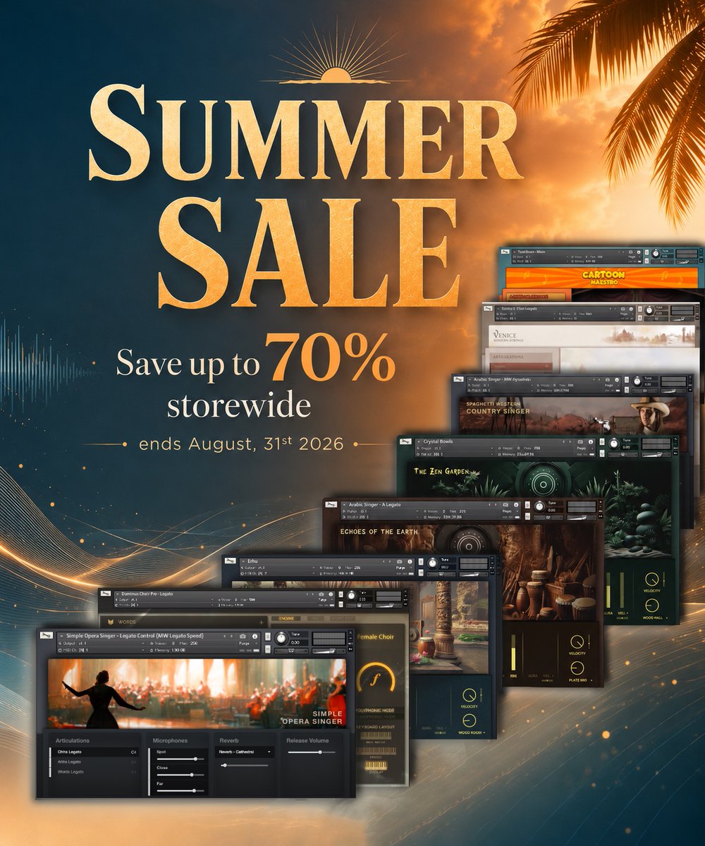 FluffyAudio's tweet photo. FluffyAudio Summer Sale 2026: up to 70% off storewide.
MELODIES 49 €/$ (was 299)
Rinascimento 179 €/$ (was 299)
Cartoon Maestro 189 €/$ (was 249)
…and more across the catalogue. Until August, 31st
#FluffyAudio #SummerSale #VirtualInstruments #SampleLibraries #MusicProduction https://t.co/rs83Q2u15Y