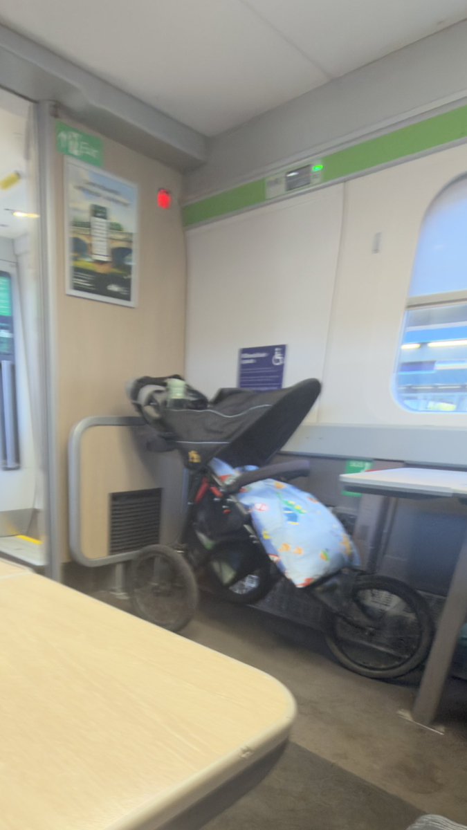 MossAndMayhem's tweet photo. @GWRHelp 8:13 Bath Spa to Paddington. Buggies in wheelchair spaces, train manager not doing anything about it! https://t.co/lqOXLSgo0V