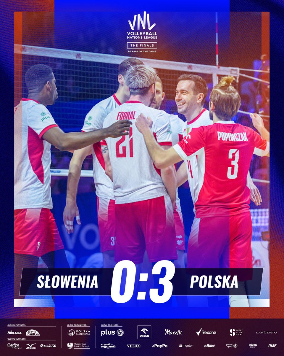 PolskaSiatkowka's tweet photo. Witamy w finale #VNL2026 🔥💪
Biało-Czerwoni nie pozostawili w dzisiejszym meczu żadnych wątpliwości, kto powinien zagrać o złoty medal Siatkarskiej Ligi Narodów 😎
 
Słowenia-Polska 0️⃣:3️⃣(16-25; 19-25; 17-25)
 
#volleyballnationsleague #BePartOfTheFinals #reprezentacjapolski #polskasiatkówka #TeamPoland #tworzymypolskisport #Orlen #Plus