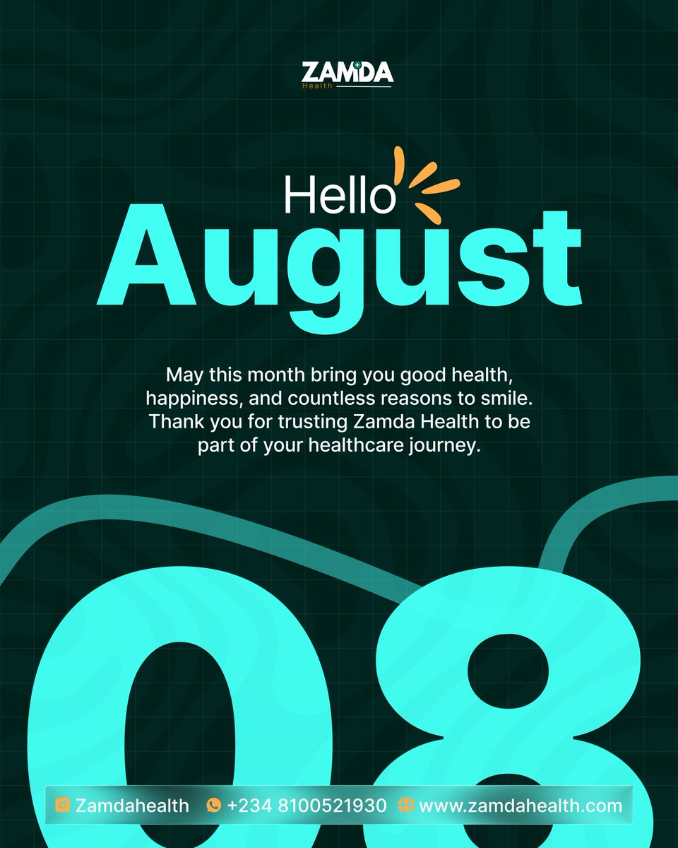 Zamdahealth1's tweet photo. As we step into August, we wish you and your loved ones a month filled with good health, happiness, peace of mind, and countless reasons to smile. May every day bring you closer to your wellness goals.

Happy New Month from all of us at Zamda Health! 💙 https://t.co/jCicCeDRZ4