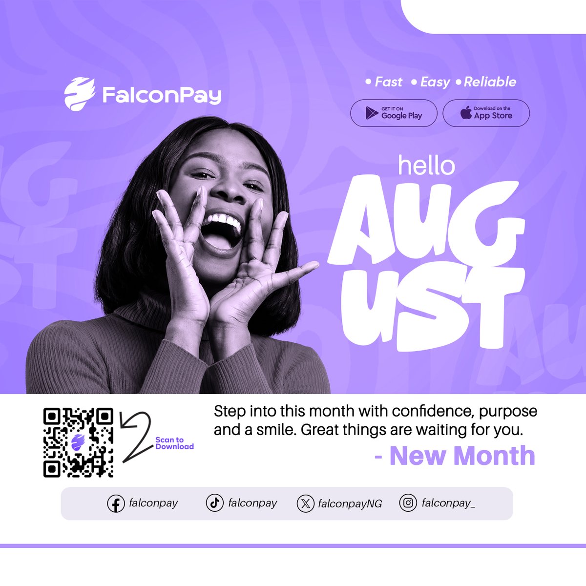 FalconPayNG's tweet photo. HELLO AUGUST 

A New Month. 
A Fresh Chapter. 
New Possibilities.

May August bring you unexpected blessings, greater opportunities and reasons to smile.

Happy New Month! from FalconPay

#falconpay #august #newmonth https://t.co/t4OR04upWZ