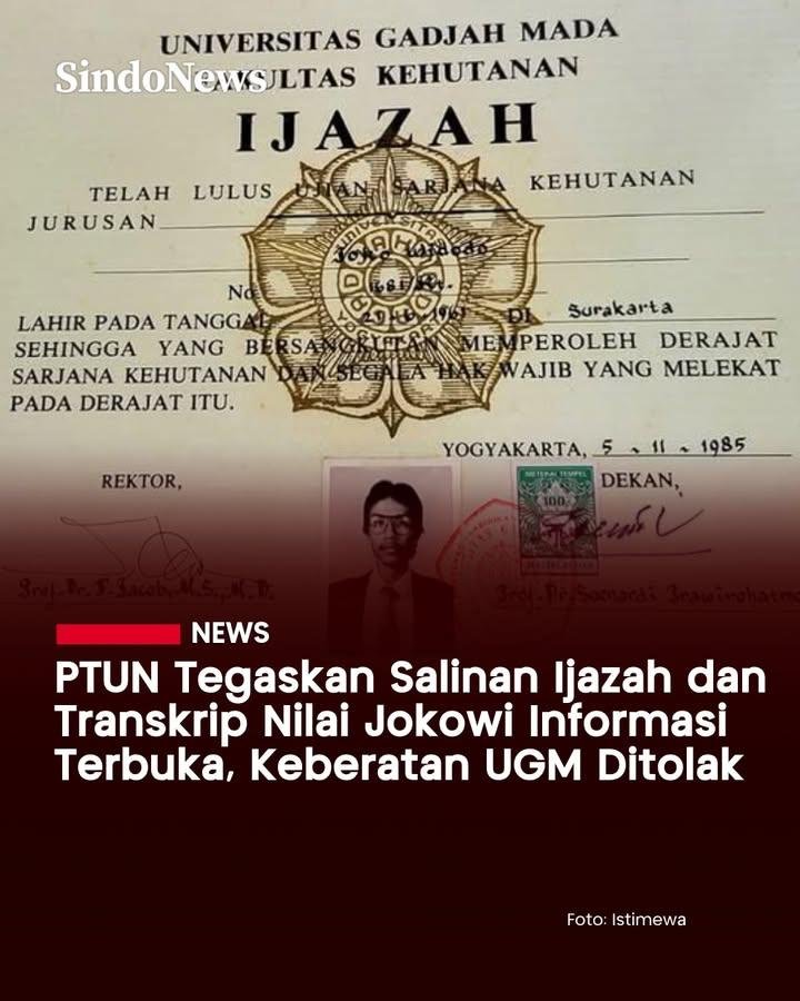 urflowerz's tweet photo. Pengadilan Tata Usaha Negara (PTUN) menolak keberatan yang diajukan Atasan Pejabat Pengelola Informasi dan Dokumentasi (PPID) Universitas Gadjah Mada (UGM) Yogyakarta terkait putusan Komisi Informasi Pusat (KIP) 055/X/KIP-PSI/2025. Putusan KIP tersebut menyatakan salinan ijazah dan transkrip nilai Presiden RI ke-7 Joko Widodo (Jokowi) merupakan informasi terbuka. 
.