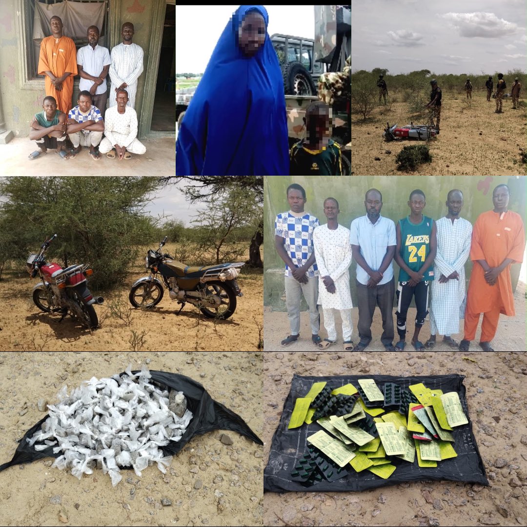 HQNigerianArmy's tweet photo. TROOPS APPREHEND SUSPECTED TERRORIST COLLABORATORS, FAMILY OF ISWAP FINANCE CHIEF SURRENDERS, RECOVER LOGISTICS ITEMS

Troops of Operation HADIN KAI (OPHK) have continued to sustain pressure on  terrorists through series of intelligence-led operations that resulted in the arrest of suspected terrorist collaborators, the surrender of the family members of a senior ISWAP commander, and the recovery of terrorist logistics items.

In one of the operations conducted on 27 July 2026, troops of 5 Brigade arrested six ISWAP collaborators in Damasak, Borno State. Preliminary investigations revealed that the suspects were allegedly generating funds for the terrorist group through the procurement and sale of cattle at designated markets in Gubio, Damasak and Ajuwango. Items recovered from the suspects included one Volkswagen Golf vehicle, vehicle keys, four mobile phones of different brands, cow meat and the sum of ₦317,950.00. The suspects are currently in military custody undergoing further investigation.

Similarly, on 29 July 2026, the wife of an ISWAP Chief Finance Operative and her 11-year-old son surrendered to troops of 3 Battalion through Kusuma Village. Preliminary investigation revealed that her husband, a senior ISWAP commander who reportedly served as the group’s Chief Finance Officer in Jubillaram and surrendered on 25 July 2026, had instructed her to surrender with their son after his successful escape from the enclave. Both individuals have been screened and are currently undergoing further profiling in line with established procedures.

In a related development, troops of 145 Battalion, acting on credible intelligence, conducted a clearance operation at Turoh. On sighting the advancing troops, the terrorists fled in disarray. During the subsequent exploitation of the area, troops recovered two motorcycles and huge quantities of illicit hard drugs abandoned by the fleeing terrorists.

Operation HADIN KAI reassures the public that troops will continue to intensify intelligence-driven and offensive operations aimed at dismantling terrorist logistics and financial networks while encouraging willing terrorist members and their families to surrender. The military also urges members of the public to continue providing credible and timely information that will support ongoing operations to restore lasting peace, security and stability across the theatre.

MOHAMMED GONI
Captain 
Acting Military Information Officer 
Headquarters Joint Task Force (North East) Operation HADIN KAI 
MAIDUGURI 
31 July, 2026