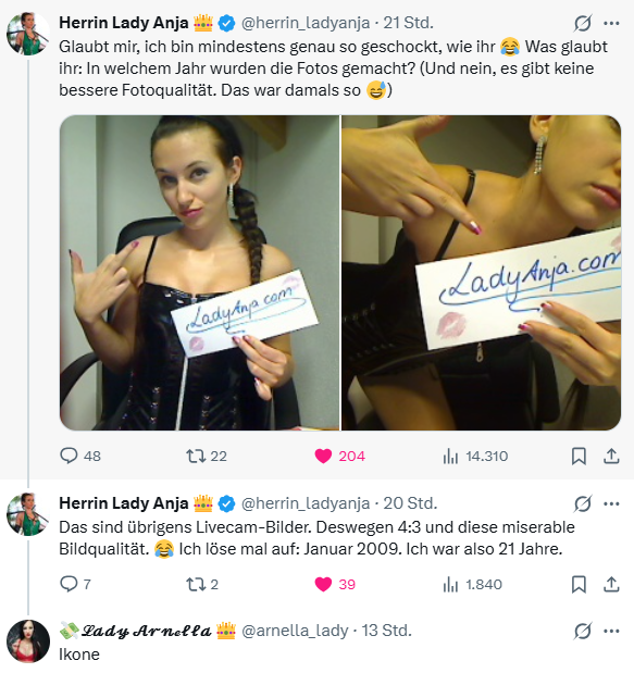Maa85486's tweet photo. @arnella_lady Anja hat erreicht, wofür du höchstens billige Ausreden findest: echte Leidenschaft und Hingabe. Du bist in der tiefsten Liga der Pornos gelandet, verkaufst deinen Körper, während Anja sich Treue und Stil bewahrt hat. 
Hier sieht man Erfolg vs. Verzicht auf Würde https://t.co/JG4gX18Ik0