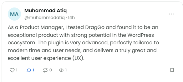 naseemsanwal's tweet photo. Thank you! That means a lot, especially coming from a Product Manager. We're building DragGo in public, so feedback like yours helps shape every release.
@muhammadatiq https://t.co/u0ymMQr0cw