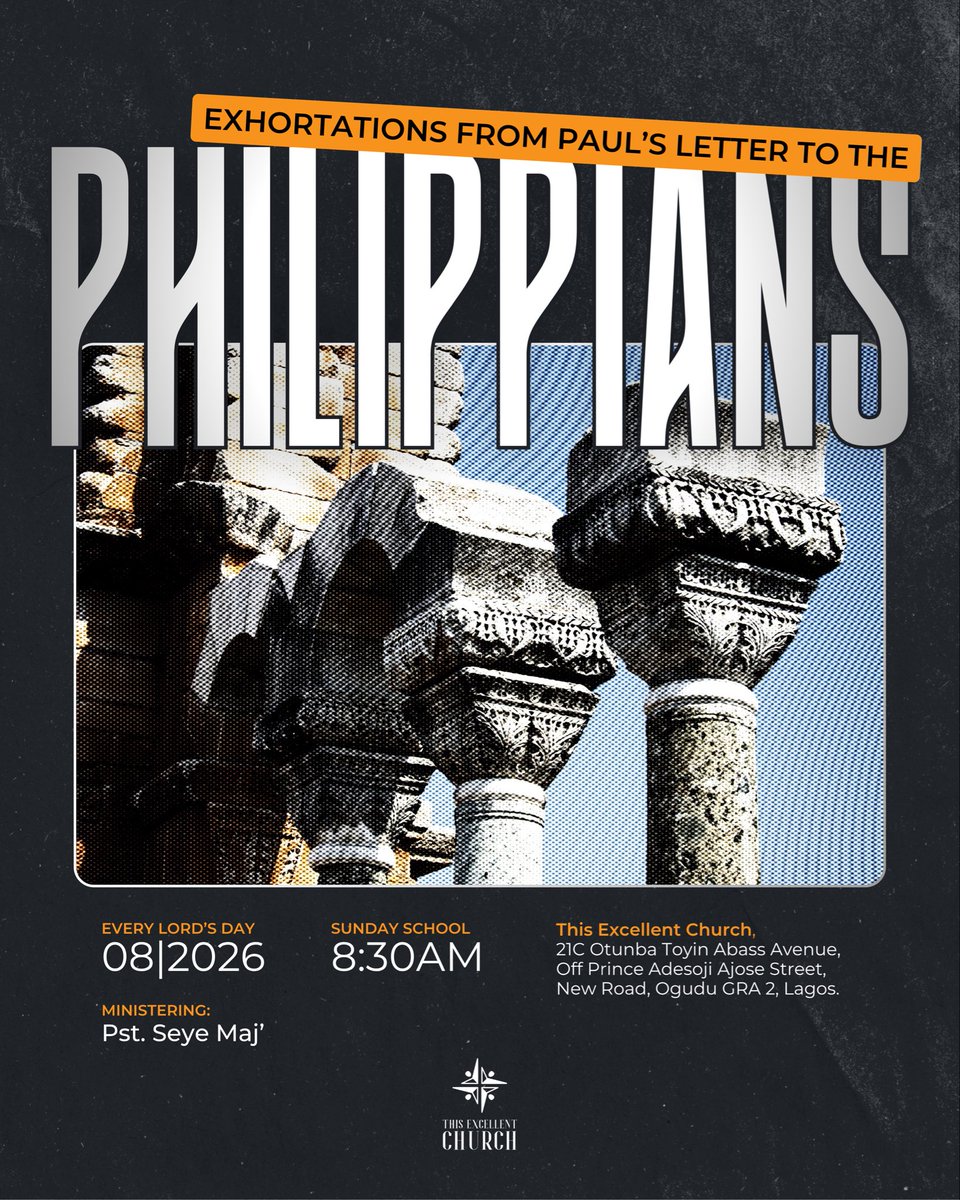 thisexcellentch's tweet photo. Join us this Sunday for Lord’s Day service as we begin a new series, Exhortations from Paul’s Letter to the Philippians.

Sunday School begins at 8:30 am. 
See you there! https://t.co/tUiGcUD2Ej