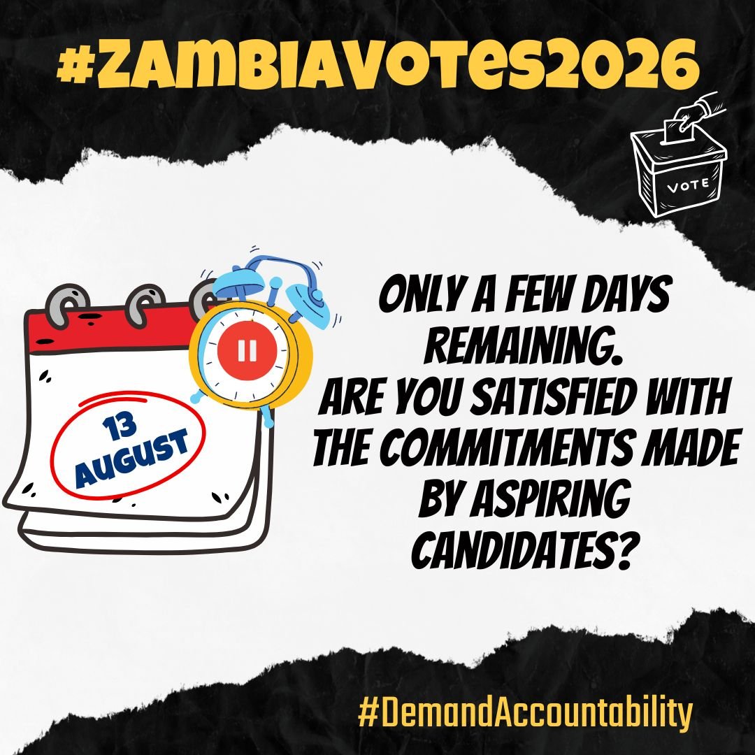 RoyceBanda24NK's tweet photo. As Election Day draws closer, it's worth taking a moment to reflect. Have the commitments made by aspiring candidates addressed the issues that matter most to you and your community?
What's one commitment you believe should be prioritized before 13 August?
#ZambiaVotes2026 https://t.co/M6HpNig6YZ