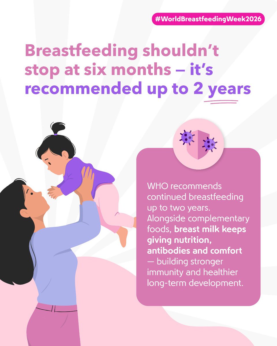 GHS's tweet photo. Today marks the start of #WorldBreastfeedingWeek2026.

Breastfeeding gives every child a healthy start, but mothers need the right support to make it possible. Families, healthcare providers, workplaces, and communities all have a role to play.

Together, let's create an environment where every mother has the support she needs to breastfeed.

#WBW2026 #Strengthenwhatworks