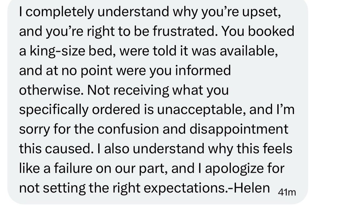 ZackSmi364299's tweet photo. Please do not ever book with Expedia ever again unless you want to lose your money. They admitted that they failed on their part on not providing us the room we had paid for (look at the screenshot of their customer representative)  and even after they admitted it, they did not make any attempt to refund us. We have booked thru Expedia 1000’s of times and have been customers for several decades. If you value your money, I strongly suggest that you take your business elsewhere and never book with Expedia again.