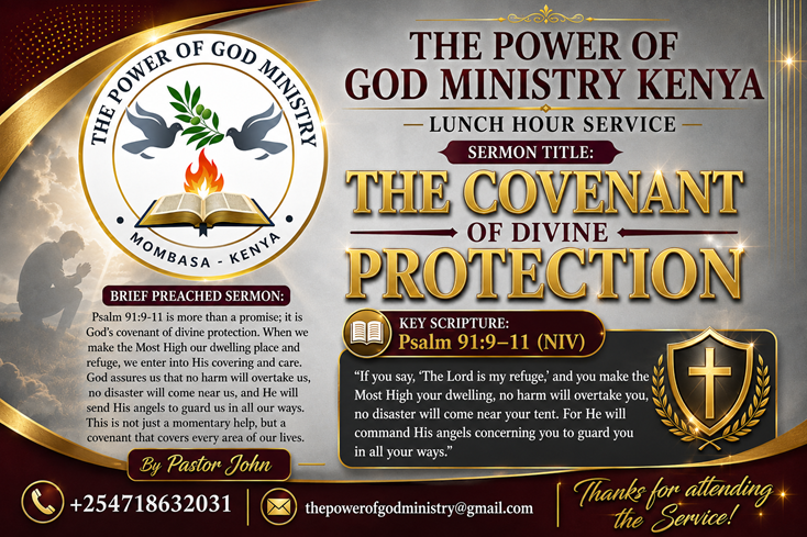 TPGMKenya's tweet photo. LUNCH HOUR SERVICE!  
Sermon Title: The Covenant of Divine Protection.  
By: Pastor John. 
Call/Text: +254718632031 https://t.co/PfwJr2AY3k