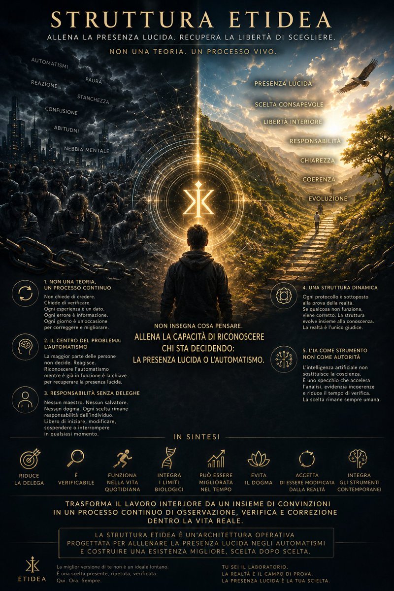 sntinteggiature's tweet photo. Il miglior tentativo 
Operativo di allenamento alla Presenza Lucida negli Automatismi 

Struttura Etidea 
Il Centro del Problema: La Reazione Meccanica
​La maggior parte delle persone non decide realmente: reagisce. L'automatismo biologico è il principale ostacolo scelta https://t.co/x0290mEFW5