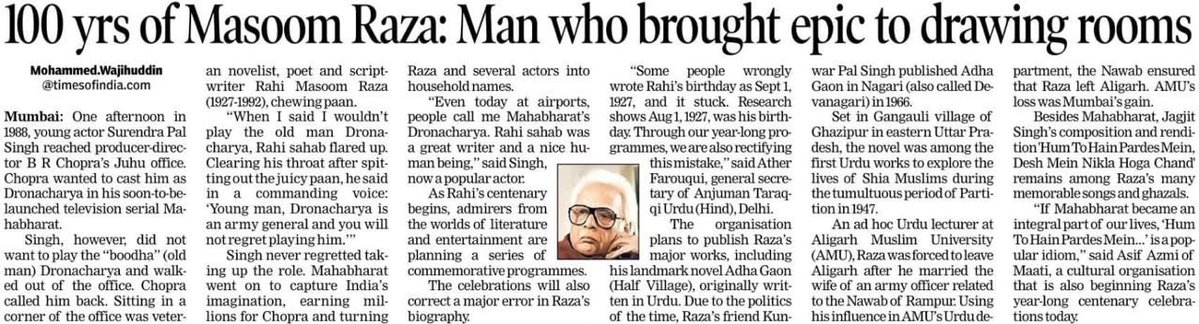 _sayema's tweet photo. Rahi Masoom Raza, the man who brought the epic Mahabharata, into our drawing rooms, originally wrote the screenplay and script in Urdu.
He called himself ‘the son of Ganga’. 

Today, at the birth centenary celebrations of #RahiMasoomRaza, history speaks in his own handwriting. 

His original manuscripts of Aadha Gaon, Katra Bi Arzoo and even the screenplay of Mahabharat establish that they were written in Urdu.

@UrduGhar_ATUH will showcase the unheard, the unseen today at 6pm at Urdu Ghar, 212, Rouse Avenue, Urdu Ghar Marg, New Delhi. Be there.

Be there to witness this historic moment.
@farooqui_ather @salman7khurshid