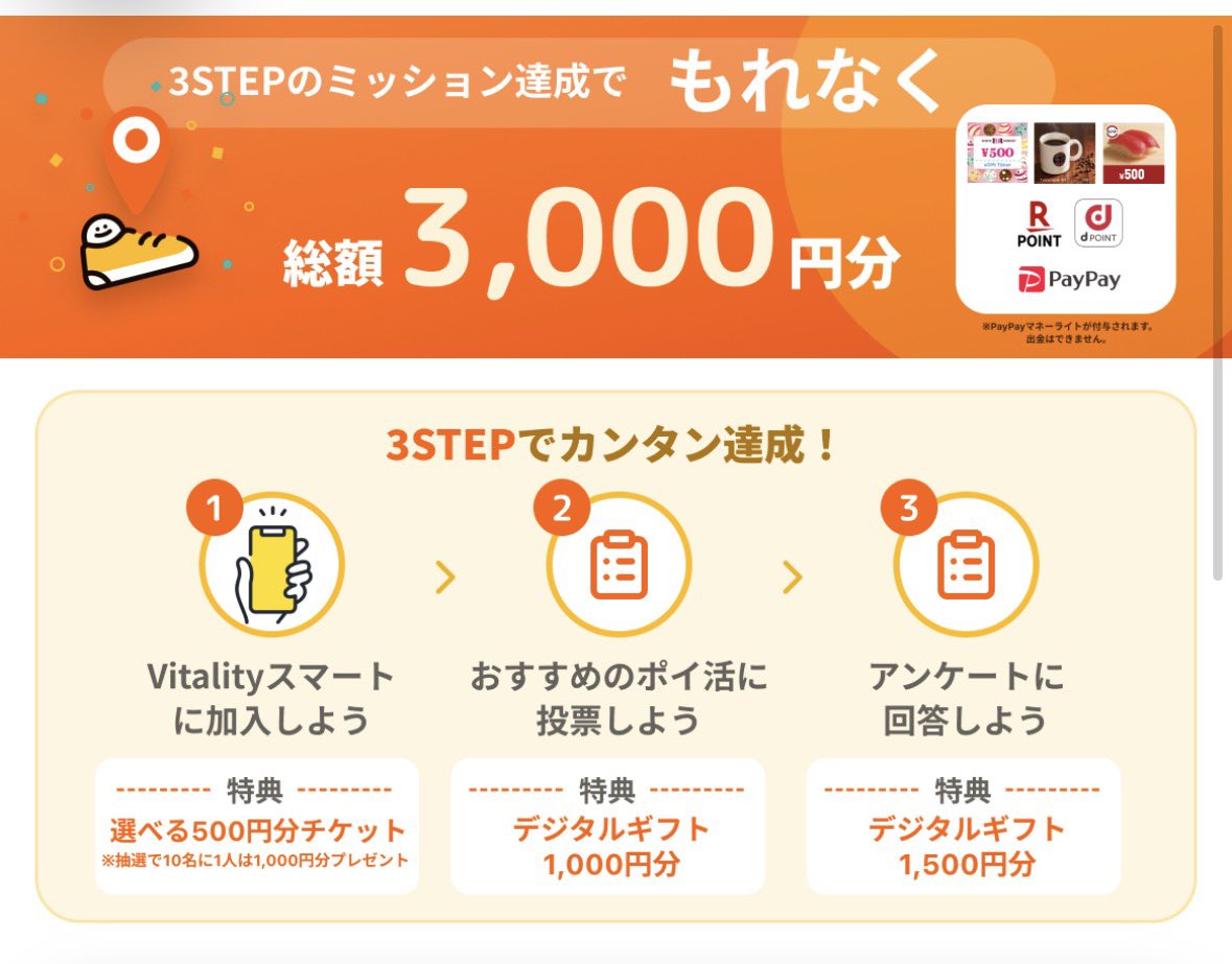 kame_iland's tweet photo. 既存いけた‼️ PR
Vitalityスマート × あるくん

✅デジタルギフト最大3,000円
❶加入500円※10人に1人1,000円
❷投票1,000円
❸アンケート1,500円
✅毎週ドリチケもらえる
・初月無料、翌月330円→2,670円黒字
・初回ルーレットは他のチケットに変更可

Vitality既存だけどいけました(*´ω`*) https://t.co/O4SCLcpLa8