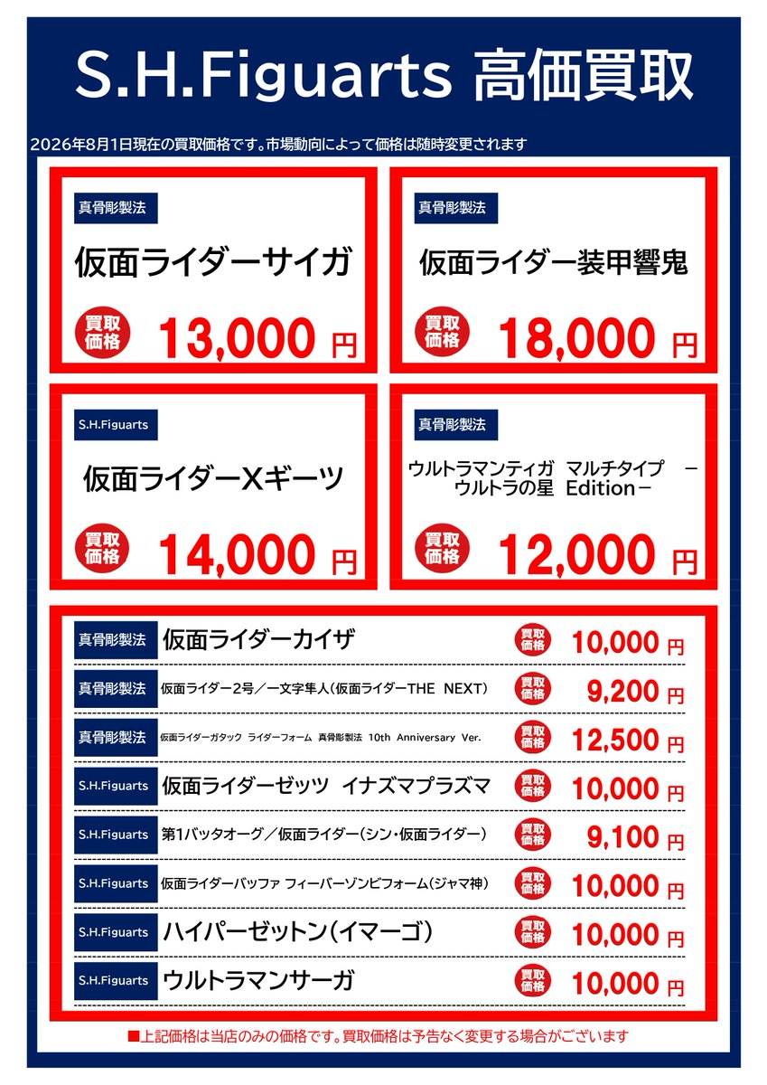BOOKOFF20152h's tweet photo. 【高価買取情報】

8月度高価買取チラシ更新致しました♪

記載の金額にてお売りいただけます✨️
この機会にぜひ多摩永山店をご利用下さいませ❤

＃ねんどろいど
#ガンダム
＃ワンピース
＃仮面ライダー
＃特撮 https://t.co/0gjQLYWAJr