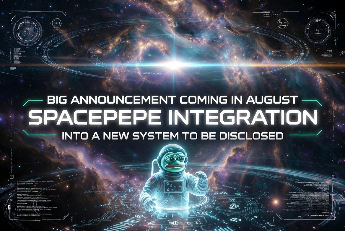 EnterpriseDefi's tweet photo. BIG ANNOUNCEMENT incoming this August!  🚀

SPACEPEPE is integrating into a brand new system… details soon.  

Stay locked in! $spepe on $eth. https://t.co/fVz0B3TGW3