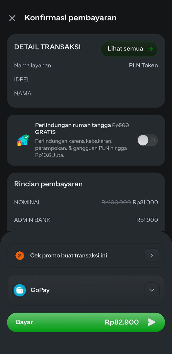 HoperJamie51243's tweet photo. Penyelamat pengeluaran banget nih! Cuma di aplikasi GoPay kamu bisa beli token PLN 100rb tapi CUMA bayar Rp81.000 berkat promo Spesial Harga Merdeka. Jangan sampai ketinggalan ya! #TOKENPLN81RIBU https://t.co/INtPKsgq86