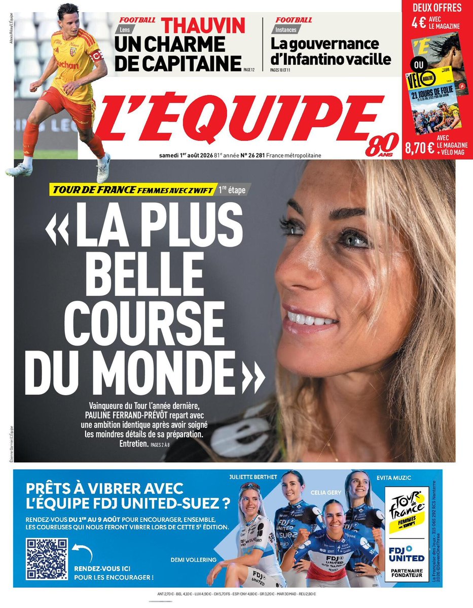 lequipe's tweet photo. 🗞️ La une du journal L'Équipe du samedi 1 août 2026
Pour lire votre édition➡️ https://t.co/vtofDVV2Ye https://t.co/YTfVYCaOaO