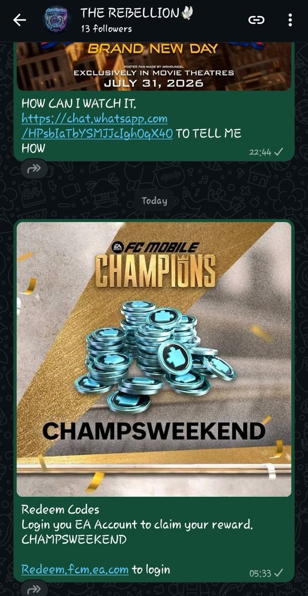 Emmytherebel1's tweet photo. Follow the THE REBELLION🕊 channel on WhatsApp: https://t.co/IWgJMYKF3l and join my community 
For today Redeem codes.
#Football #FCMobile #Gaming #News https://t.co/Skzey3mq8I