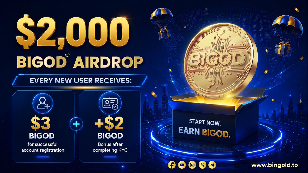 BiGODToken's tweet photo. LAST CHANCE TO CLAIM YOUR FREE $5 BIGOD!

Time is running out! The $2,000 #BIGOD Airdrop is ending soon

Claim your rewards today:
💰 $3 BIGOD for a successful account registration
💰 +$2 BIGOD after completing KYC

How to participate:
✅ Register your BIGOD account
💬 Comment your registered BINGOLD email + wallet address below

The reward pool is almost full. Don’t miss your chance