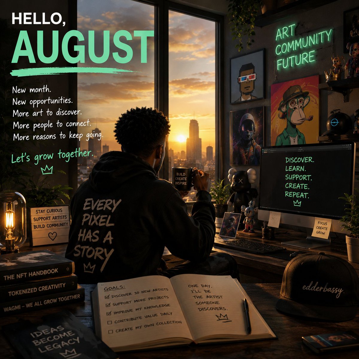 edderbassy's tweet photo. Welcome, August. ☀️🎨
New month. New conversations. New artists to discover. New lessons to learn.
Let's create, collect, connect, and grow together.
Happy New Month, everyone. 🫂✨
#newmonth #August #GM https://t.co/YbzMEKpP7B