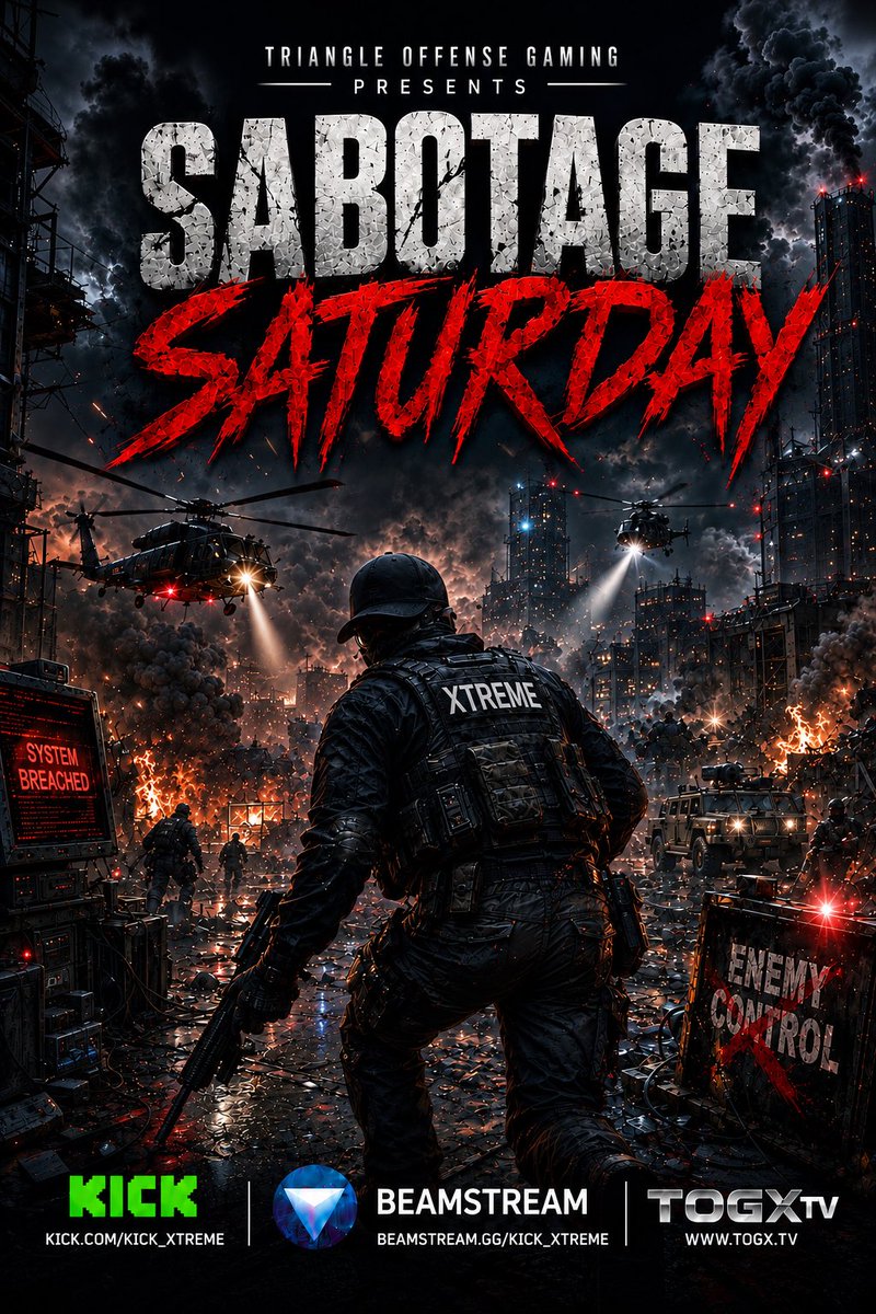 KICK_XTREME's tweet photo. Ladies &amp; Gentlemen, please lock into the stream @kick @BEAMStreamGG at 2pm EST for Sabotage Saturday!!! Come through and enjoy the content plus gameplays!!! Pushing for Verification✅ @ElationEsports @togxtv @f12community Links are in the image!! https://t.co/8hjp1he6xT