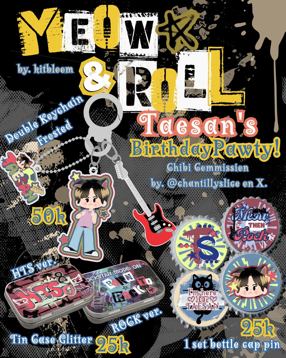 kitbloom_'s tweet photo. 🐈‍⬛ TAESAN'S BIRTHDAY PAWTY! 🎸
— by. kitbloom ♡

🎨 chibi art by @chantillyslice 🎨

🎸 celebrating our little rockstar kitty, Taesan!

price: IDR 25k – 50k
📅 Sat, Aug 01 - Mon, Aug 10

 details &amp; order: [https://t.co/hlHbDAxenw]

☆ rt &amp; likes are very appreciated ♡ https://t.co/cMsPDxedsn