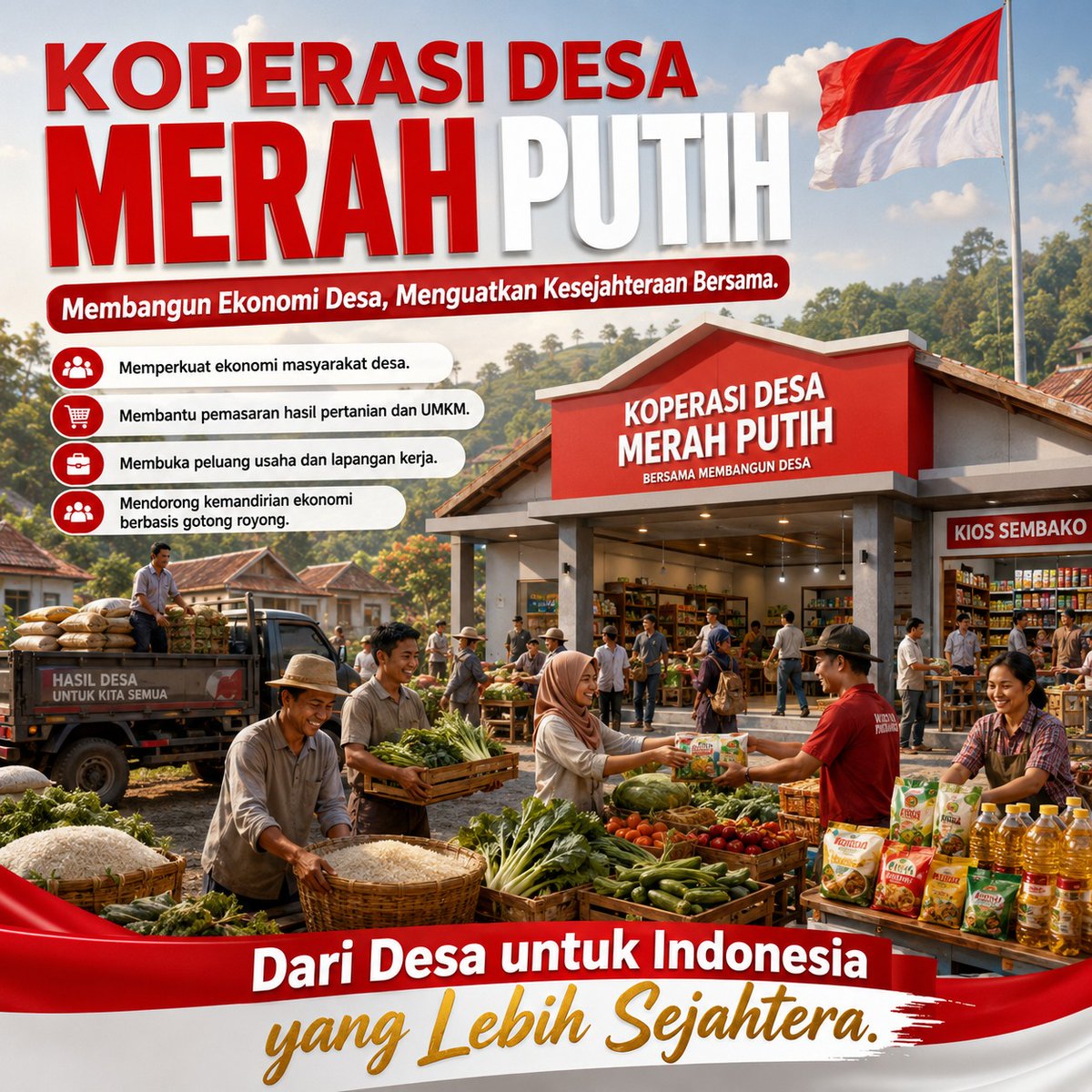 DiatmikaSyam's tweet photo. Koperasi Desa Merah   Putih siap membantu pemasaran hasil pertanian dan produk UMKM lokal. Dukungan   ini sangat penting agar hasil panen warga desa bisa bernilai lebih tinggi. https://t.co/EcmK3lYYEB