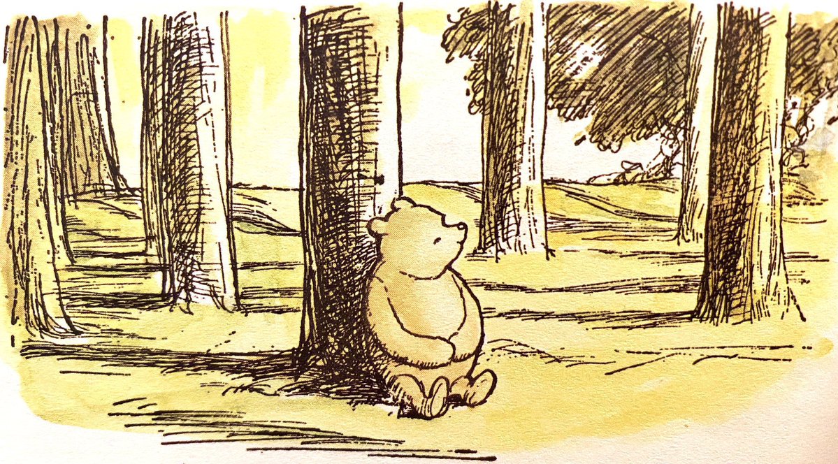 A_AMilne's tweet photo. Pooh, his back against one of the trees, and his paws folded in front of him, said “Oh!” and “I didn’t know,” and thought how wonderful it would be to have a Real Brain which could tell you things. He shook his head, and said to himself, “I’m not getting it right.” ~A.A.Milne https://t.co/IvzsmxCBg1
