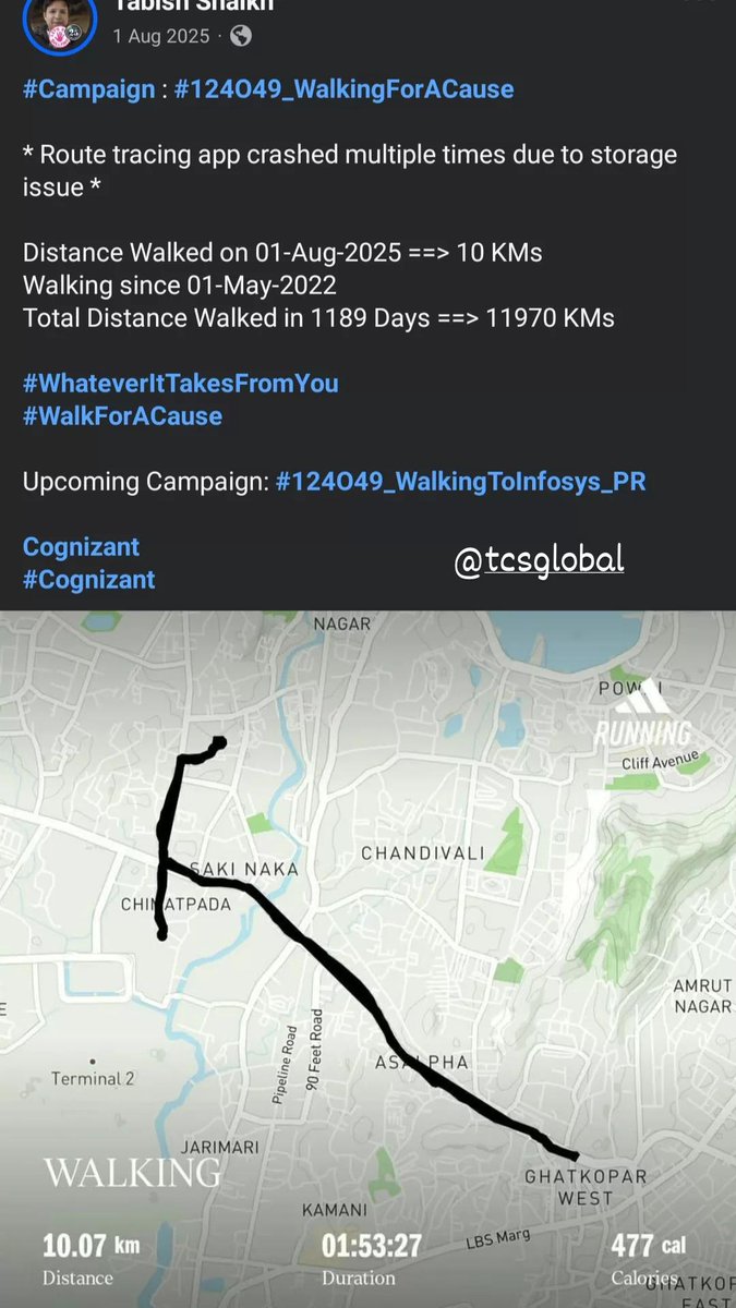 TabishSk21's tweet photo. * #Campaign : #124O49_RunningForACause *

Distance Ran on 01-Aug-2024 ==> 05 KMs
Running since 09-Aug-2022 
Total Distance Ran in 724 Days ==> 3620 KMs

#WhateverItTakesFromYou
#RunForACause

Upcoming Campaign: #124O49_WalkingToInfosys_PR 

Tata Consultancy Services
@TCS
#TCS https://t.co/FdmyW41KNZ