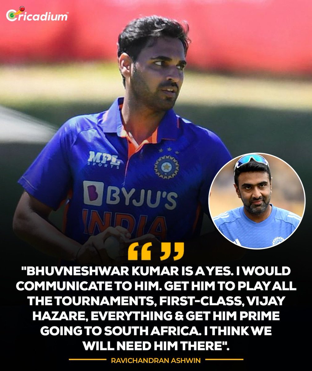 Cricadium's tweet photo. 💙🏏 A strong vote of confidence for Bhuvi!
R. Ashwin believes Bhuvneshwar Kumar can play a key role in India's 2027 World Cup campaign if he gets enough competitive cricket. 💪
#BhuvneshwarKumar #Ashwin #TeamIndia #WorldCup2027 #Cricket https://t.co/LRcM7fjiEH
