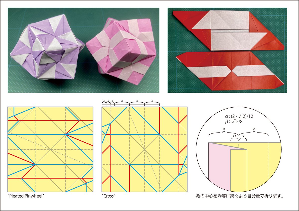 masaya_k_g4's tweet photo. Units: 12 each, Paper: 7.5*7.5 cm square, No glue.
 #くす玉 #sonobe #薗部式 #ユニット折り紙
傾き0ﾟから折るデザインの続きです。マイナーチェンジはシリーズを変える方がよいですね。黄緑と薄紫は限定仕様「ネコの噛み跡つき」。 https://t.co/MkOgEBTHRP