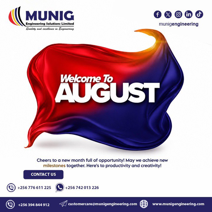 MunigEngineers's tweet photo. At Munig Engineering Solutions Ltd,we remain committed to providing and powering progress through reliable engineering solutions, innovation and excellence in the month of August come through with all your engineering problems and we serve you beyond expectations.Happy new month. https://t.co/h1hTgBK0vh