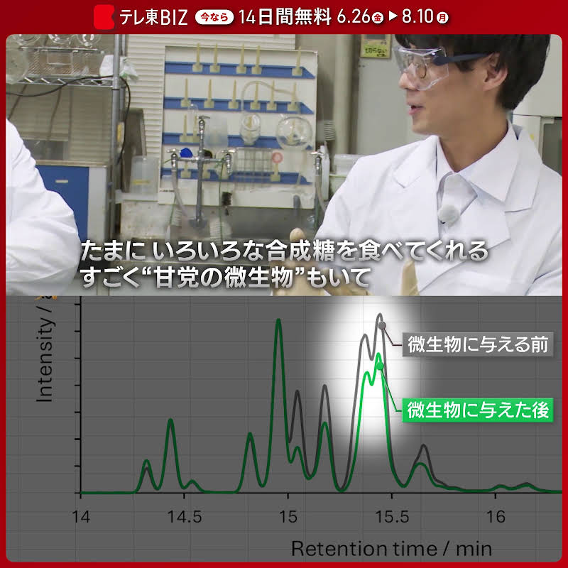 txbiz_ondemand's tweet photo. 空気から糖を合成🍙農業革命に挑む❗
世界的な人口爆発や異常気象による農作物の不作で、将来的な食糧難が懸念されている。そんな中、化学の力で食料問題に挑もうとするのが今回の開拓者、大阪大学大学院基礎工学研究科の田畑裕特任助教だ。田畑が研究するのは、空気から糖をつくり出すこと。二酸化炭素を原料にホルムアルデヒドを生成。そこから合成糖をつくる。それを微生物に与えて繁殖させ、家畜に飼料として与えることで、最終的に食卓に上る食肉の生産を進めようとしているのだ。そのため、糖を合成するだけでなく、無数の菌の中から合成糖との相性の良い新種を探すなど、学問の分野を越えた研究を行っている。究極の「持続可能な社会」を目指す29歳の若き開拓者に作家・相場英雄が迫る。