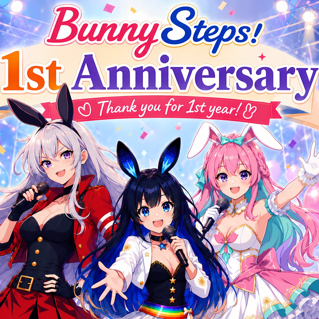 BunnySteps_X's tweet photo. 🎂✨Bunny Steps、本日で活動1周年！🐇

音楽を聴いてくれたみなさま、
動画や記事を見てくれたみなさま、
応援してくれたみなさま。

本当にありがとうございます！

2年目も楽しく跳ねていきます🐰
バイニー✨

#BunnySteps #バニステ #1周年 https://t.co/q4UzfsidzO