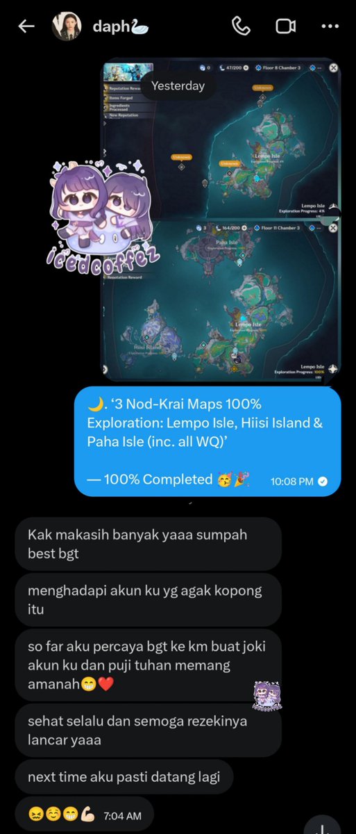 icedcoffez's tweet photo. Happy Weekend 🥳🎉

RAP buka 24/7 untuk semua konten Genshin Impact – Honkai Star Rail – Zenless Zone Zero – Wuthering Waves – Neverness to Everness nih (⁠｡⁠•̀⁠ᴗ⁠-⁠)⁠✧

Ada 2 testi terbaru 🤩💙 

Jangan ragu jangan bimbang
Joki di @icedcoffez 😼🔥 

#bealanja nte summer https://t.co/YcY8Cap9K6