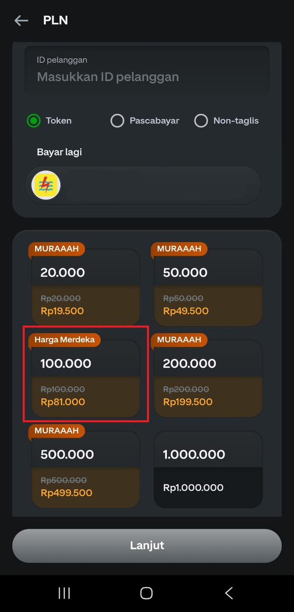 ofiyy45's tweet photo. di aplikasi GoPay lagi Harga Merdeka, ini jadi cuma bayar 81 ribu. Lumayan buat nambah²  uang jajan . #TOKENPLN81RIBU https://t.co/oQEATIU2Mj