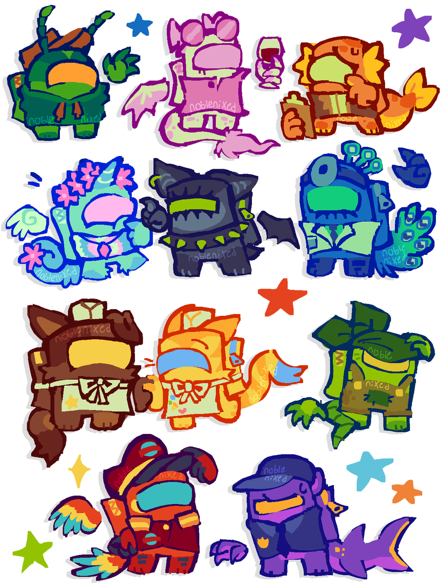 noblenixed's tweet photo. I DID IT…  all my #amongusshow designs.  Yep.  #amongus 
nawt 🙅‍♂️free to use do not use these they are mine https://t.co/vUNgOWhwBT