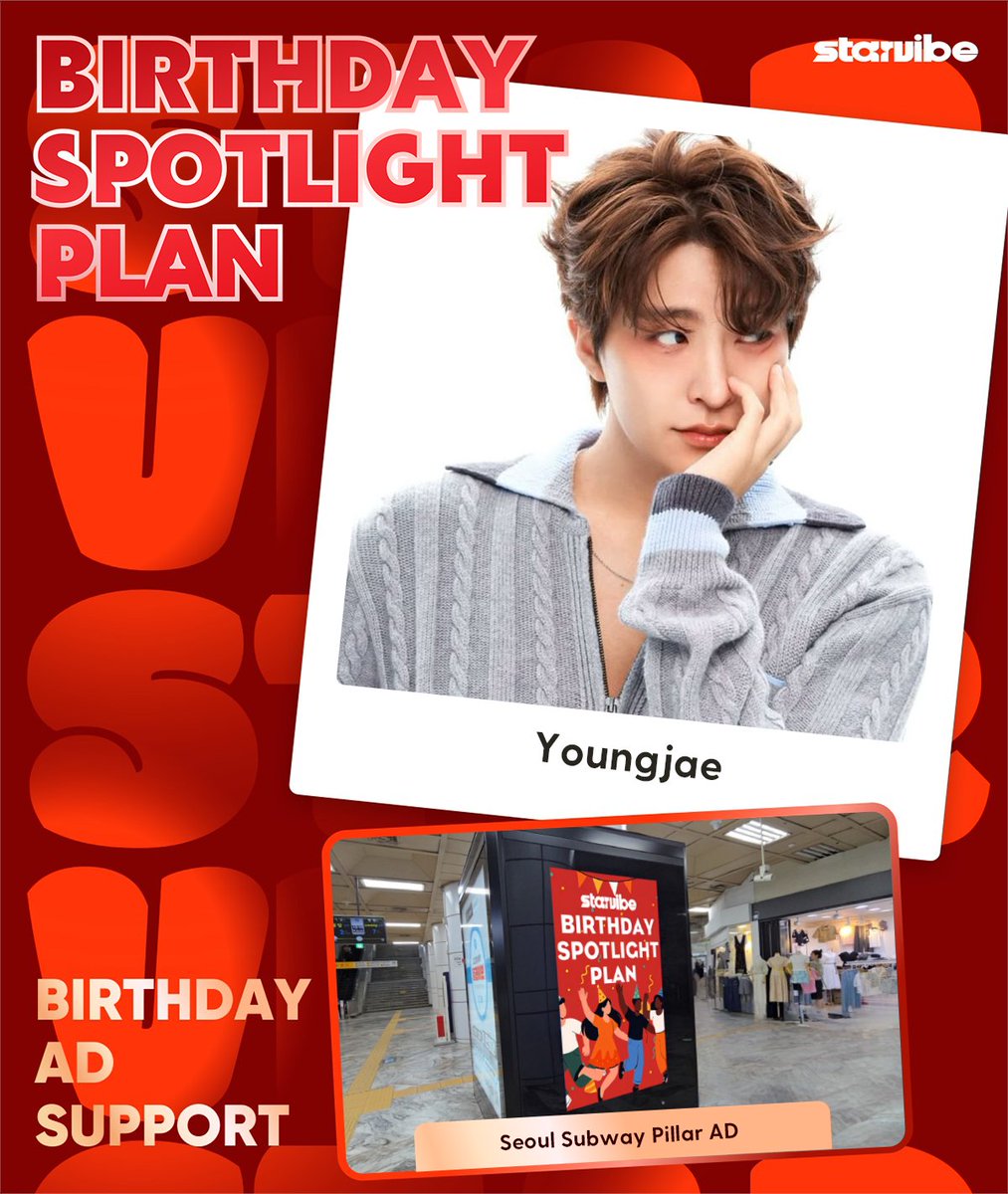 starvibe2015's tweet photo. Celebrate #YOUNGJAE’s special day with your votes!🎂 
Support them in the Starvibe Birthday Spotlight 🌟

🥇 #1 wins a Seoul Subway Pillar AD 🚇✨
⏳ Voting ends: 2026.8.15(KST)

Vote here 👉 [https://t.co/n6rtdCNRPA]

#갓세븐 #영재 #GOT7 #YOUNGJAE #CHOIYOUNGJAE https://t.co/44tS1JnFRf