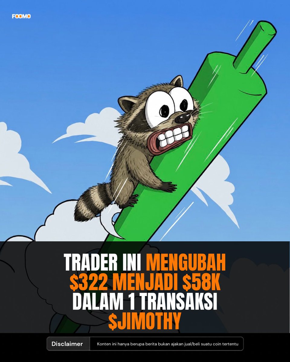 Foomoid's tweet photo. Trader ini membeli $322 $JIMOTHY saat kapitalisasi pasar masih $54K dan tidak pernah menjual satu koin pun.

Posisinya kini bernilai lebih dari $57.000 🤯 https://t.co/VrjvHGVHCm