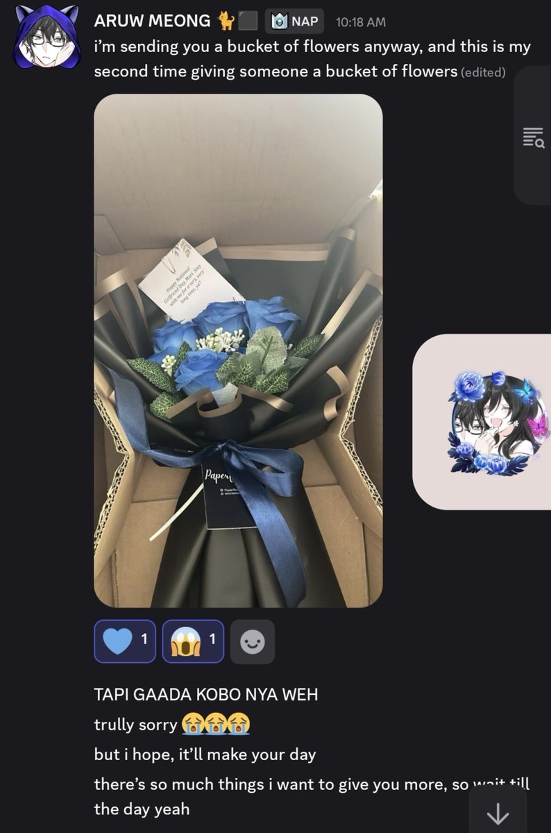 shuanbit's tweet photo. BAHKAN KETIKA NGIRIM BUNGA PUN YG DIPIKIRIN NGGAK ADA KOBONYA😭

Gegara pacarnya suka Kobo.😭😭 kocag
Tapi imup dan sweet banget seng aku. 🥰 https://t.co/1pPlUBB7dc