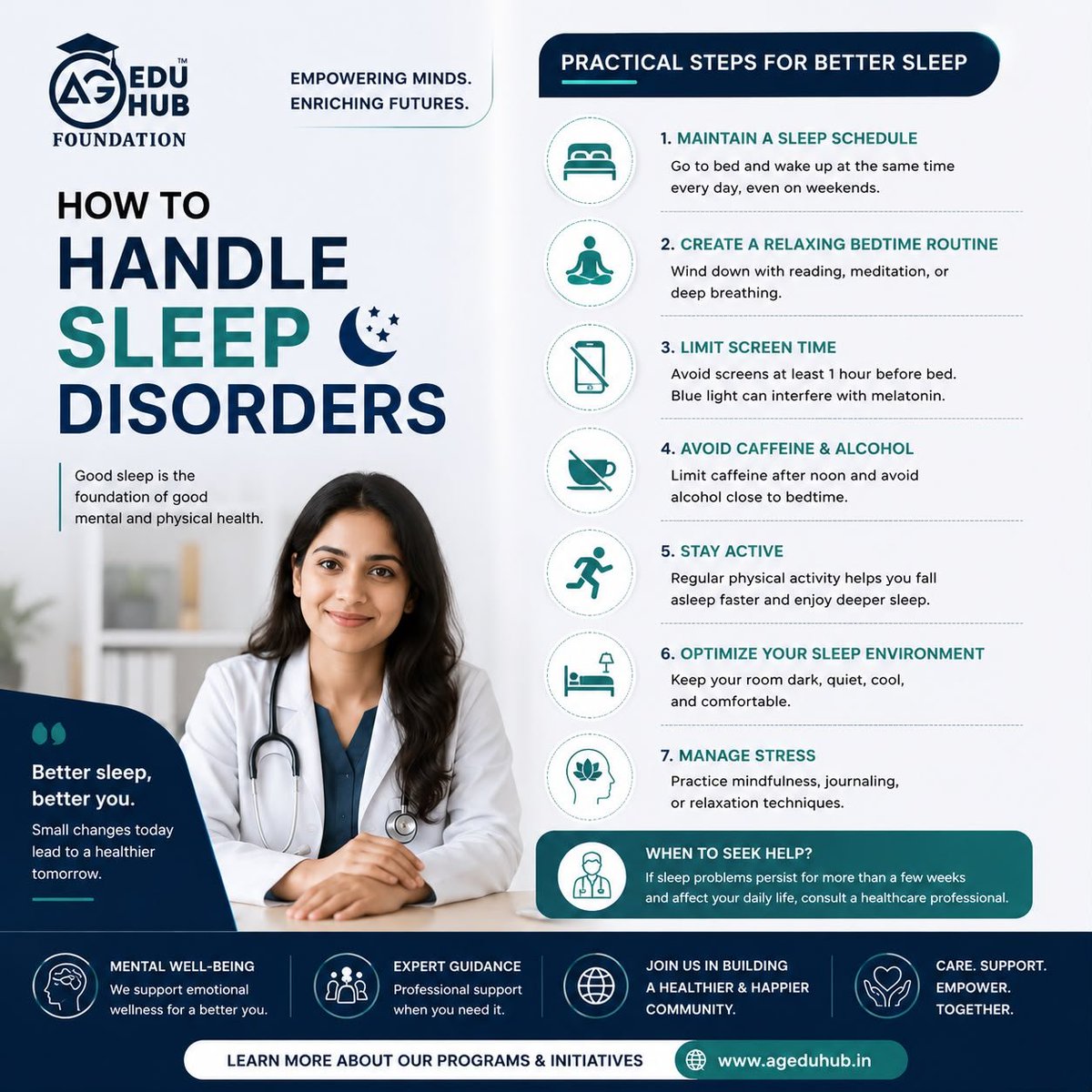 ageduhub's tweet photo. 🌙 Better sleep = Better health.

Healthy sleep habits can improve your mental and physical well-being: 
🛏️ Sleep on schedule 
📱 Reduce screen time 
☕ Limit caffeine 
🏃 Stay active 
🧘 Manage stress

#SleepHealth #MentalHealth #Wellness #BetterSleep #AGEDUHUBFoundation https://t.co/S2bzX0ZiWd