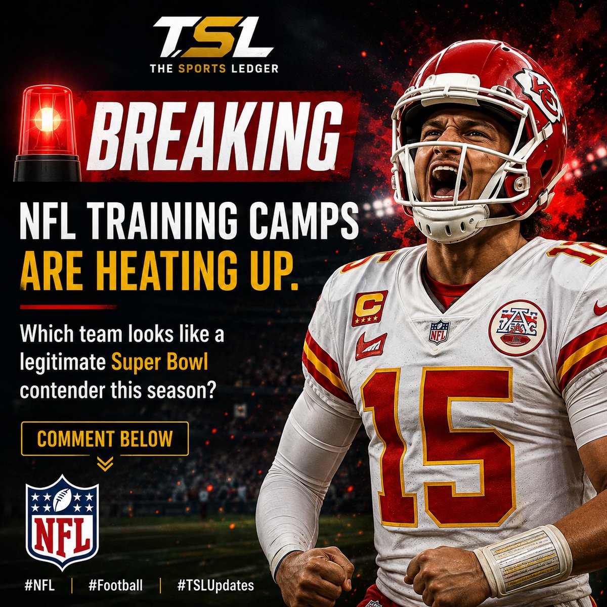 TheSports88's tweet photo. 🚨 BREAKING | NFL

Training camps are officially heating up! 🏈🔥

Which team looks like a legitimate Super Bowl contender this season? https://t.co/xV7mLJW2QG