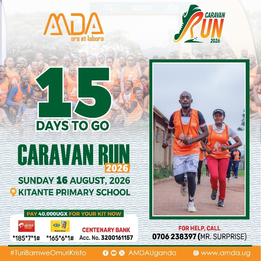 AMDAUganda's tweet photo. 15 DAYS TO GO: The AMDA Caravan Run 2026.

Get your kit. Let's Run. Let's support the cause.

#TuriBamweOmuriKristo 
#AMDACARAVAN2026 https://t.co/OHmsvAayX9