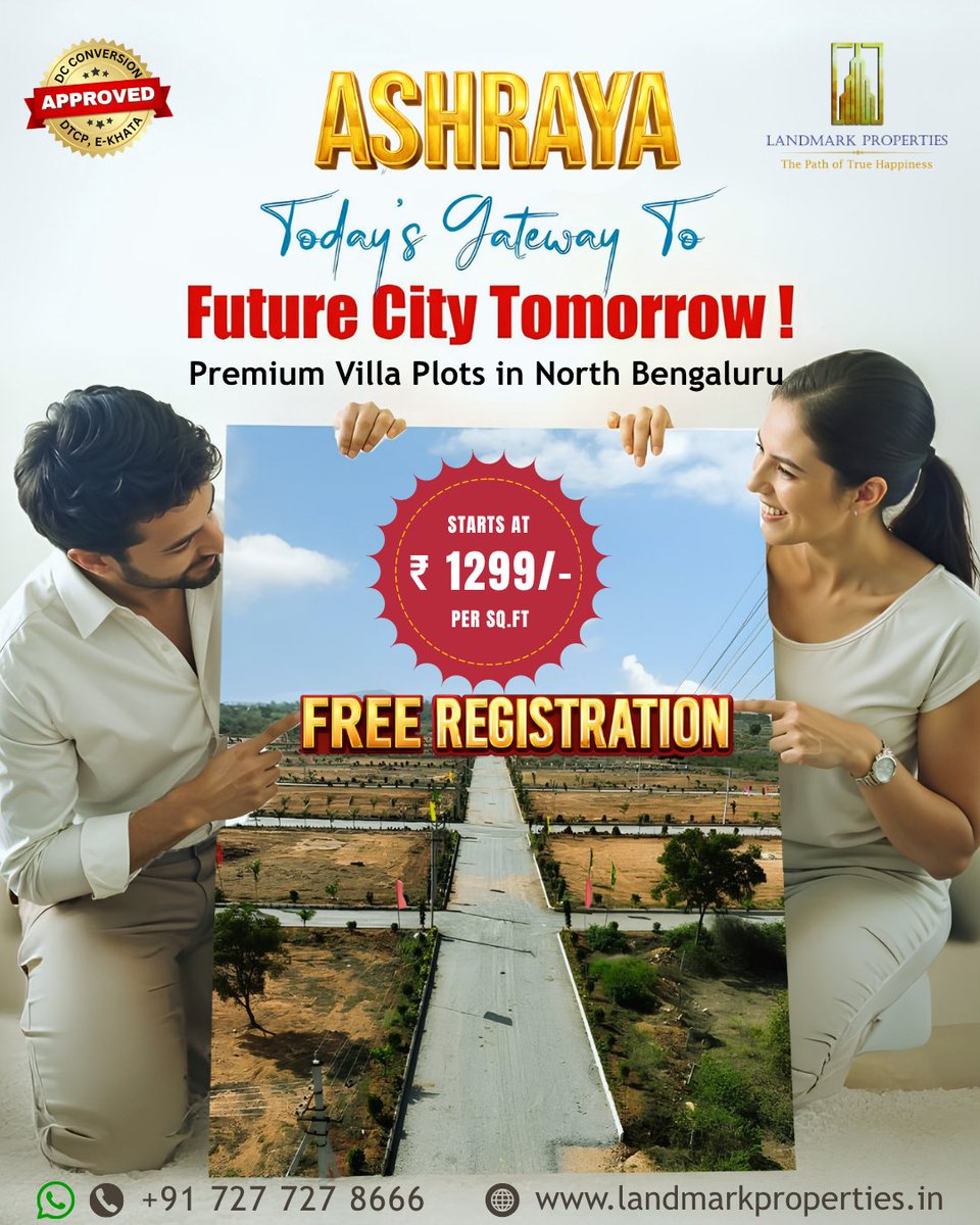 landmark_2025's tweet photo. Invest today. Grow tomorrow. 🌱
Discover Ashraya – Premium Villa Plots in North Bengaluru.
💰 Starts at ₹1,299/sq.ft | 🎉 Free Registration
#Ashraya #LandmarkProperties #RealEstate #VillaPlots #NorthBengaluru https://t.co/YhIACTnOns