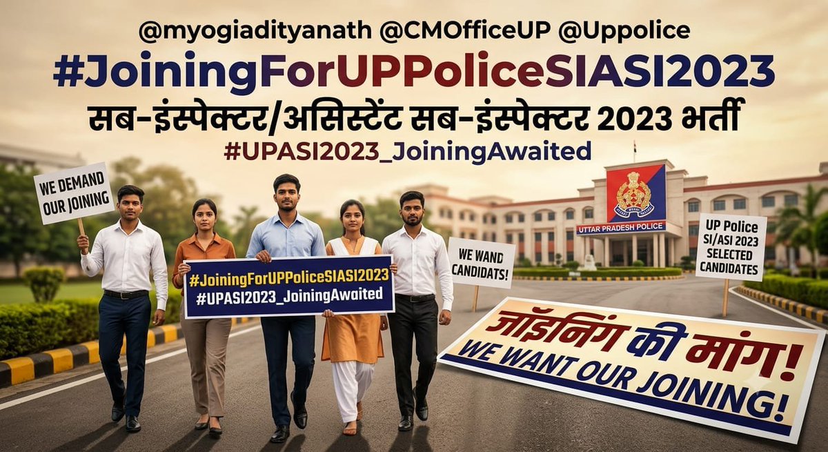Beniverma2's tweet photo. @myogiadityanath @CMOFFICEUP @brajeshpathakup @Uppolice
Respected Sir, kindly issue the Joining Letters for the selected candidates at the earliest. Thank you.
#JoiningForUPPoliceSIASI2023 #UPASI2023_JoiningAwaited https://t.co/0sSwajUgYB