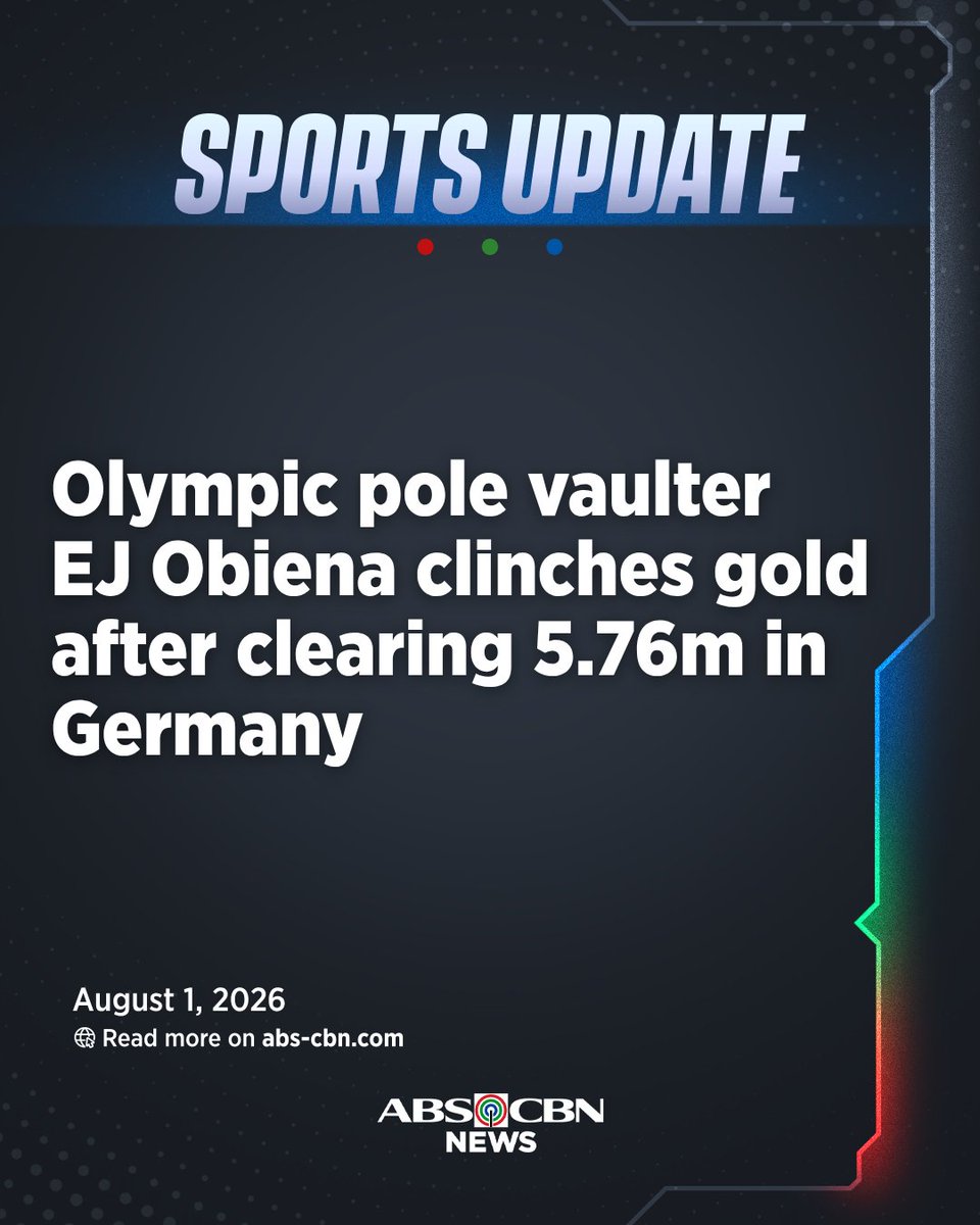 ABSCBNNews's tweet photo. GINTO PARA KAY EJ 🏅

UPDATE: Olympic pole vaulter EJ Obiena wins gold after clearing 5.76m at the Halberstädter Höhenflug - 1. Internationales Stabhochsprung-Meeting auf dem Domplatz in Germany. | via @PaigeJavier https://t.co/ucPeE0yh0n