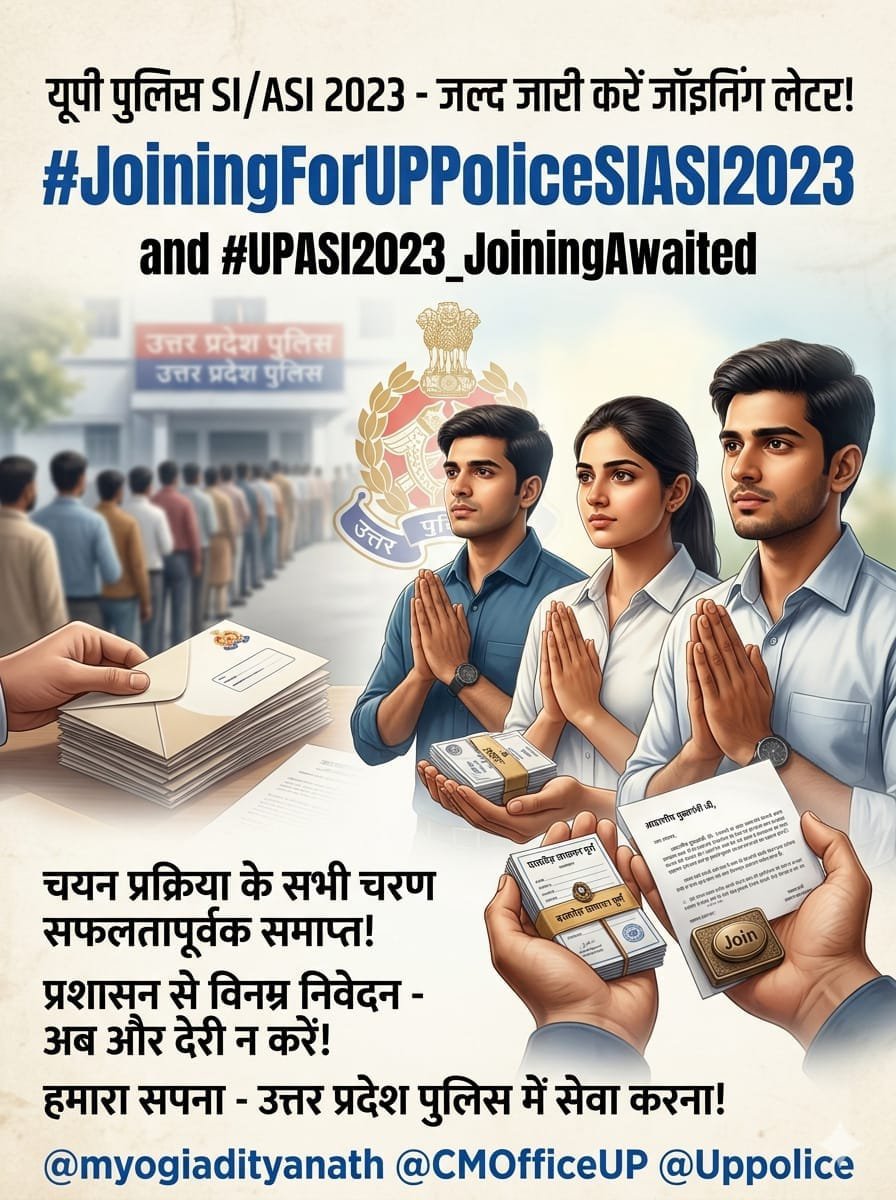 Beniverma2's tweet photo. @myogiadityanath @CMOFFICEUP @brajeshpathakup @Uppolice
Kindly support the selected candidates by issuing the Joining Letters as soon as possible.
#JoiningForUPPoliceSIASI2023 #UPASI2023_JoiningAwaited https://t.co/SHgB5UEBFD